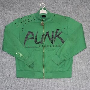 Mens Black Label Hoodie Mens XL Green Punk Seek Rebellion Rocker‎ Biker Rare Y2K